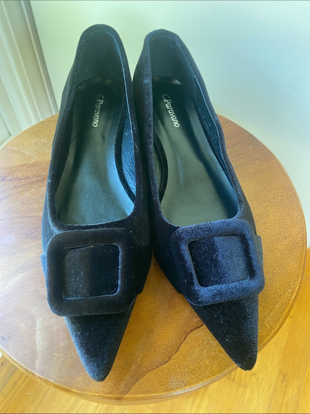C. Paravano Black Pointed Toe Buckle Ballet Flats - Picture 7 of 11